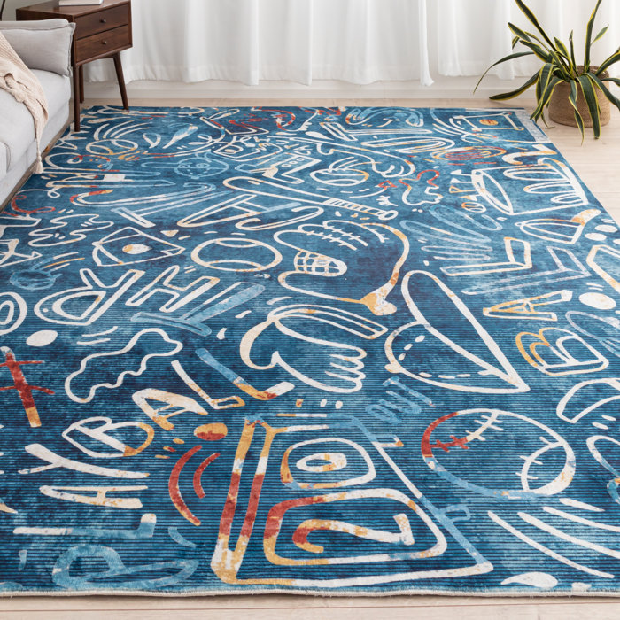 Katie Merz Sportsglyphs Denim Blue Baseball Area Rug Wayfair